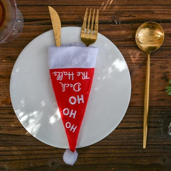 Нова Година 2021 Коледен Подарък Съдове За Готвене Вилица Нож Притежателя Чанта Навидад Noel Коледна Украса За Дома Масата За Хранене Ева Декор