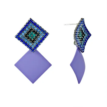 Нова подобрена геометрична квадратни цветни диамантени модни дамски Обеци ol-популярните Сини Обеци S925 сребърни Обеци-игла