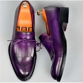 Нови Лоферы, Мъжки Обувки, Однотонная класически и ежедневни обувки от Изкуствена кожа за Банкет, Сватбени партита, Ежедневни модерен Модел обувки с ресни, Безплатна доставка