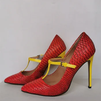 Обувки SHOFOO/ Модни дамски обувки на висок ток с змеиным модел, обувки-лодка с остри пръсти, петата височина около 12 см, дамски обувки, модно ревю, банкети