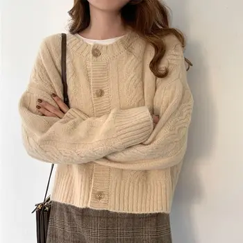 Пуловер: Дамски свободна горна дреха: 2022 ново пролет-есен утолщенное универсално палто ins модерен кратък кратък жилетка