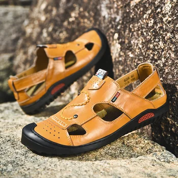 сандали мъжки летни сандали, класически римски улични туризъм ръчно изработени обувки, с дупки за разходка рокля на платформата sandalia masculina