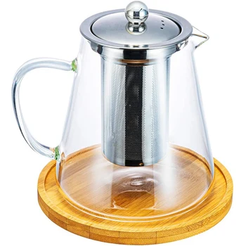 Стъклен чайник с подвижна заварочным устройство от неръждаема стомана за Хлабав ламарина, чай, Бонус кана и поставка за заваряване, 950 мл