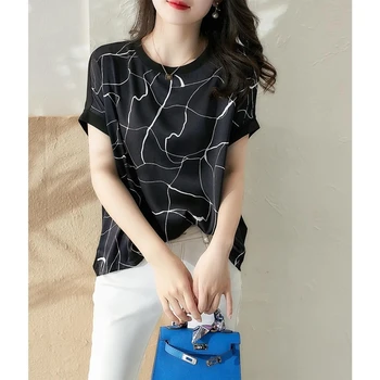 Тениски с къс ръкав, Бял Тънък Копринен Топ Тениска в Корейски стил Голям Размер, Модни Дамски Летни Дрехи, Blusas Mujer de Moda 2022