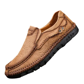 Удобни мъжки обувки от Телешка кожа, ежедневни бизнес обувки от естествена Кожа, Модерни Шевни Ръчно изработени обувки с Мека Подметка