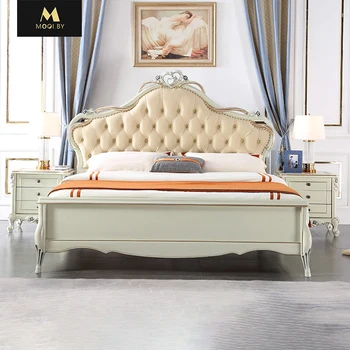 Френската луксозна легло от масивно дърво, основна спалня, европейската луксозна спалня с мека и най-плът, проста европейски мебели