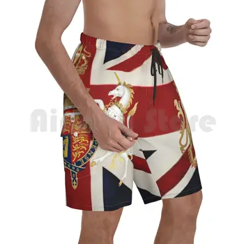 Юниън Джак с Виндзорской емблема на Плажни Шорти Мъжки Плажни Панталони, Бански костюми, Юниън Джак с Виндзорской емблема